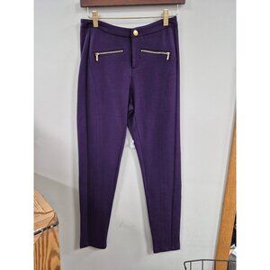 IMAN Womens Purple Stretch Pants Size 6 With Gold Zippers & Button Closure